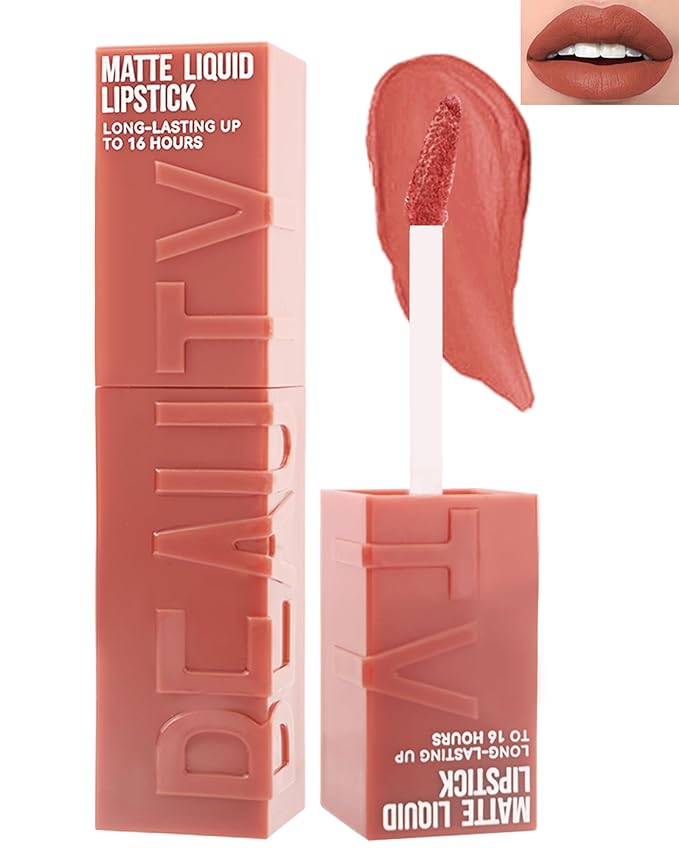 Matte Liquid Lipstick, 1Pcs High Pigmented Color Lip Stain Tint, Velvet Matte Lip Gloss, Long Lasting Waterproof Smudge-proof, Non-Stick Cup Lip Makeup,Christmas Gift for Women Girl-02#Orange