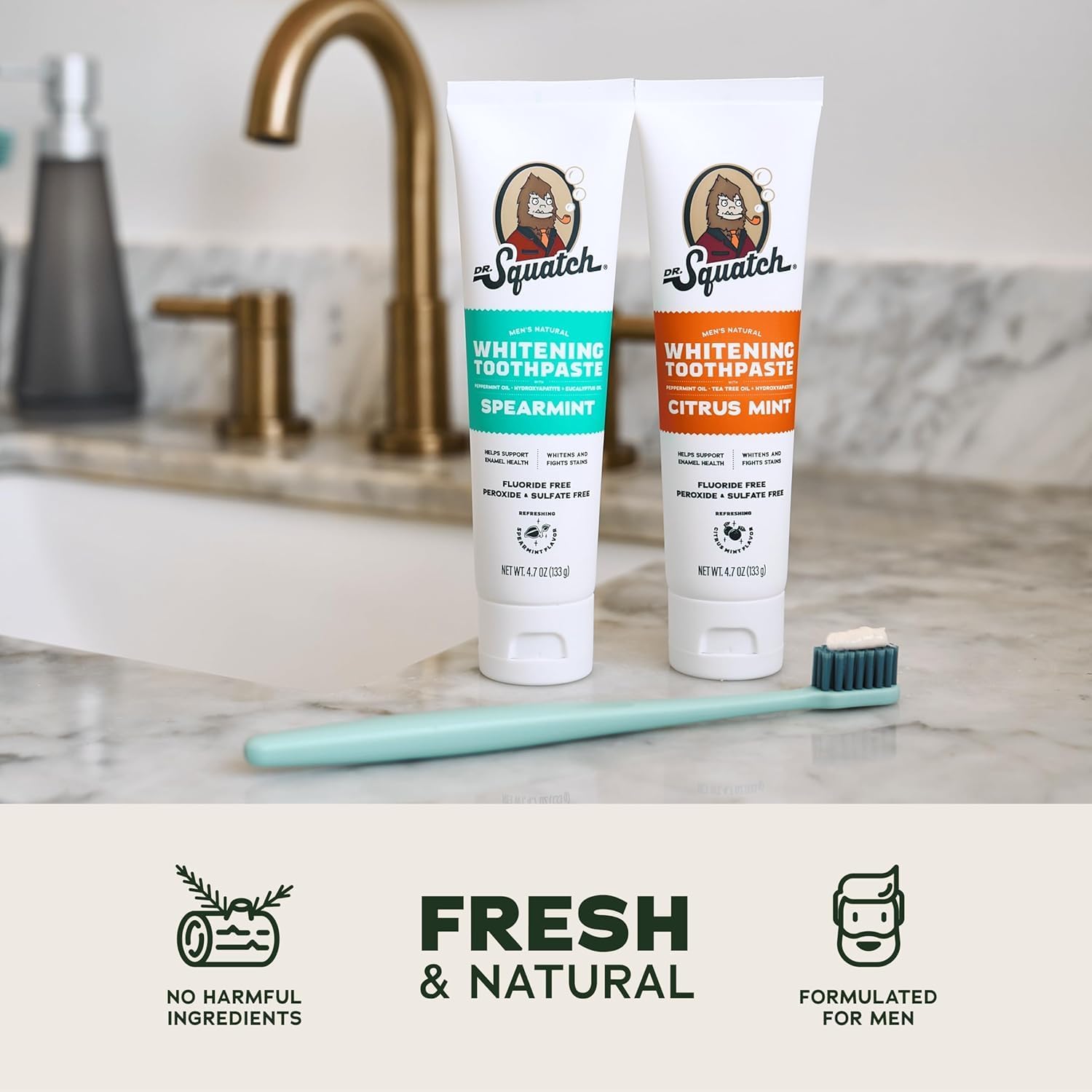 Dr. Squatch Natural Teeth Whitening Toothpaste Kit - Day and Night Flouride Free Natural Toothpaste - Citrus Mint, Spearmint (4.7 oz, 2-Pack)