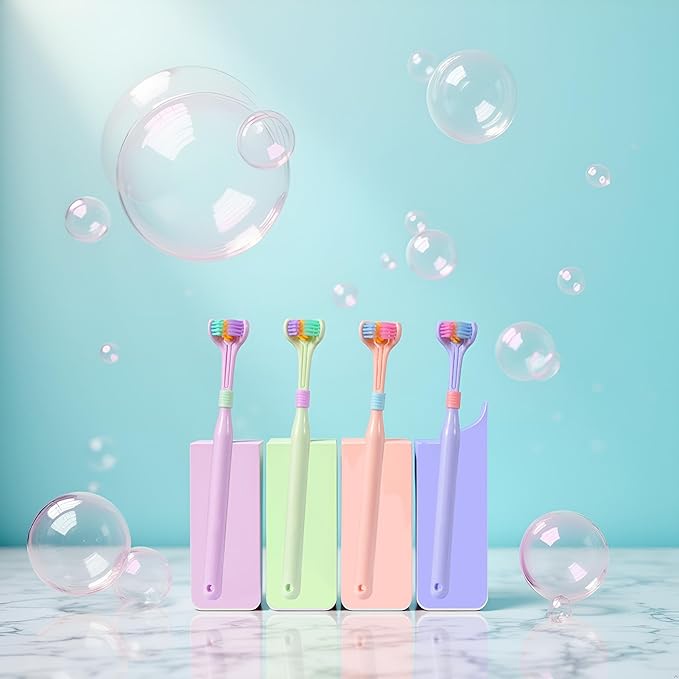 2 Pcs Random Color Three-Sided Soft Hair Toothbrush, Deeply and Thoroughly to Clean Teeth and Gums, Effective Wrap-Around Design, Suitable for Adults and Children Toothbrushes and Accessories