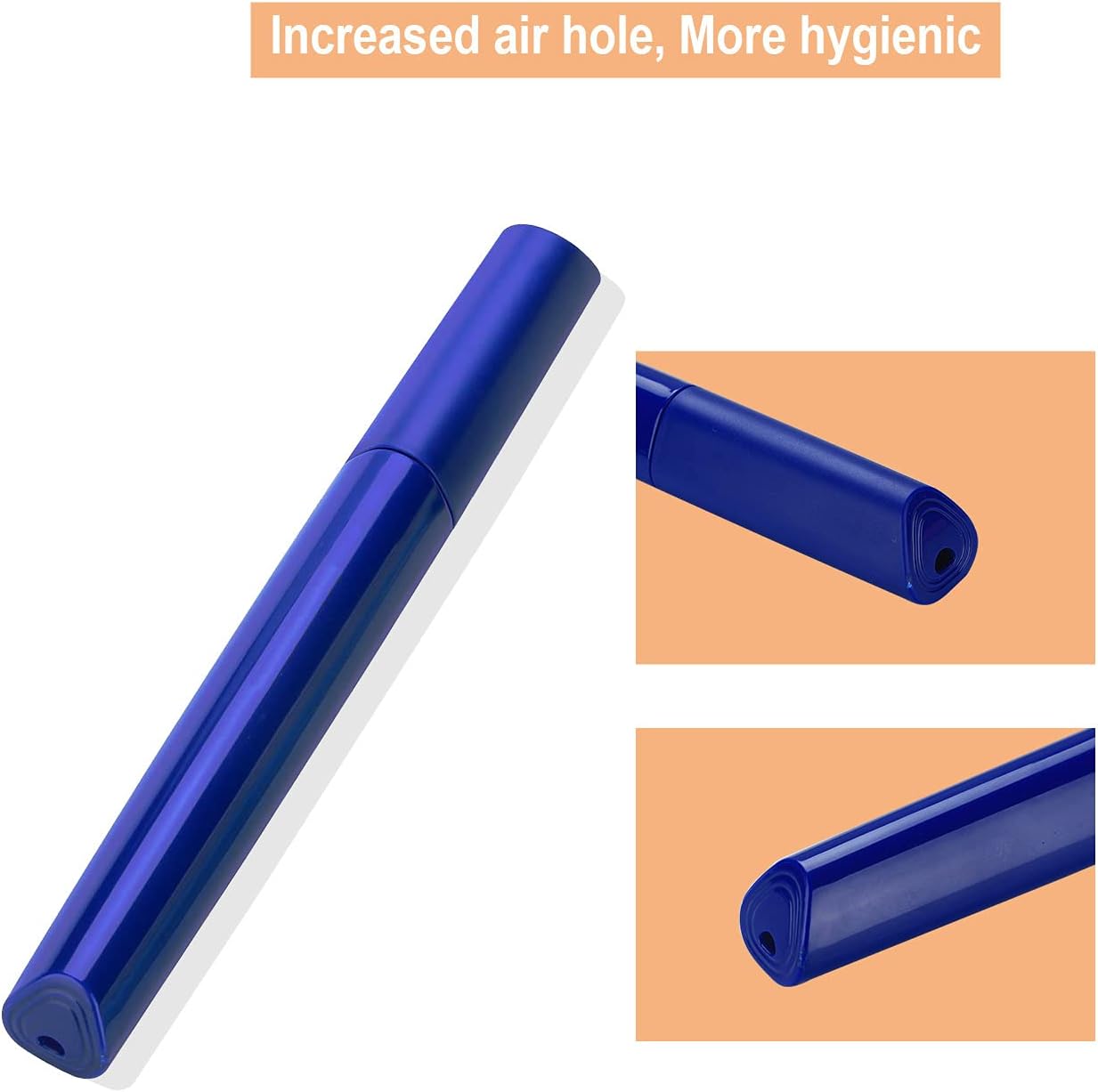 Travel Toothbrush Case, Portable Toothbrush Cover Container Storage Container, Breathable Design with Air Hole More Tube for Travel Hiking Camping and Business Trip (Deep Blue)