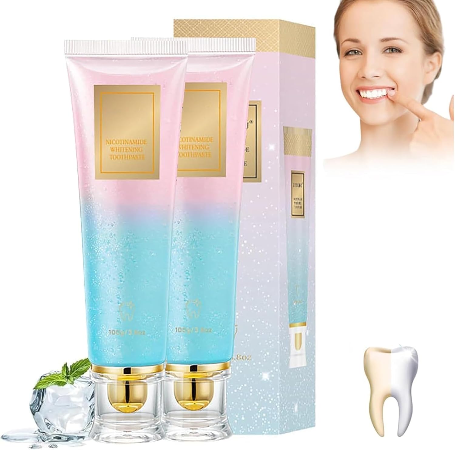 2-Pack Niacinamide Whitening Toothpaste| Fresh Breath Toothpaste | Stain Removal Formula with Activated Charcoal |for Coffee/Smokers,Deep Gentle Cleaning Tooth Paste, Boosting Gum Health