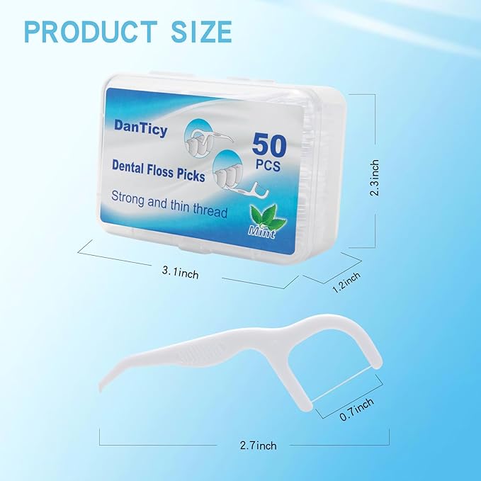 Dental Floss Picks Extra Strong Professional Clean Flosser Picks | Toothpicks for Adults | Easy Grip Handle | Fresh Mint, 50 Count
