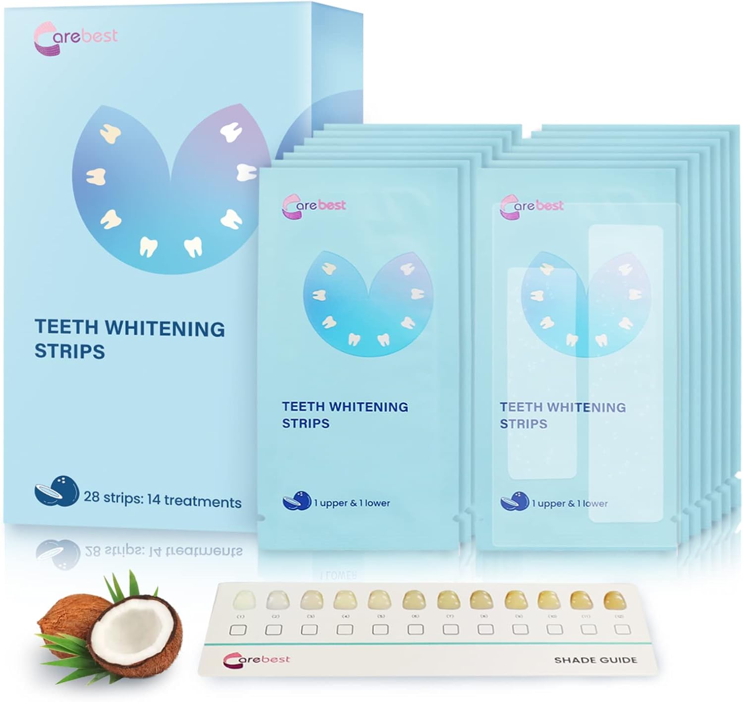 Teeth Whitening Strips - Professional White Strips for Sensitive Teeth Whitening Kit, Enamel Safe Coconut Whitener Strip for Teeth Whitening, Effective for Teeth Stains Remove (28 Strips)