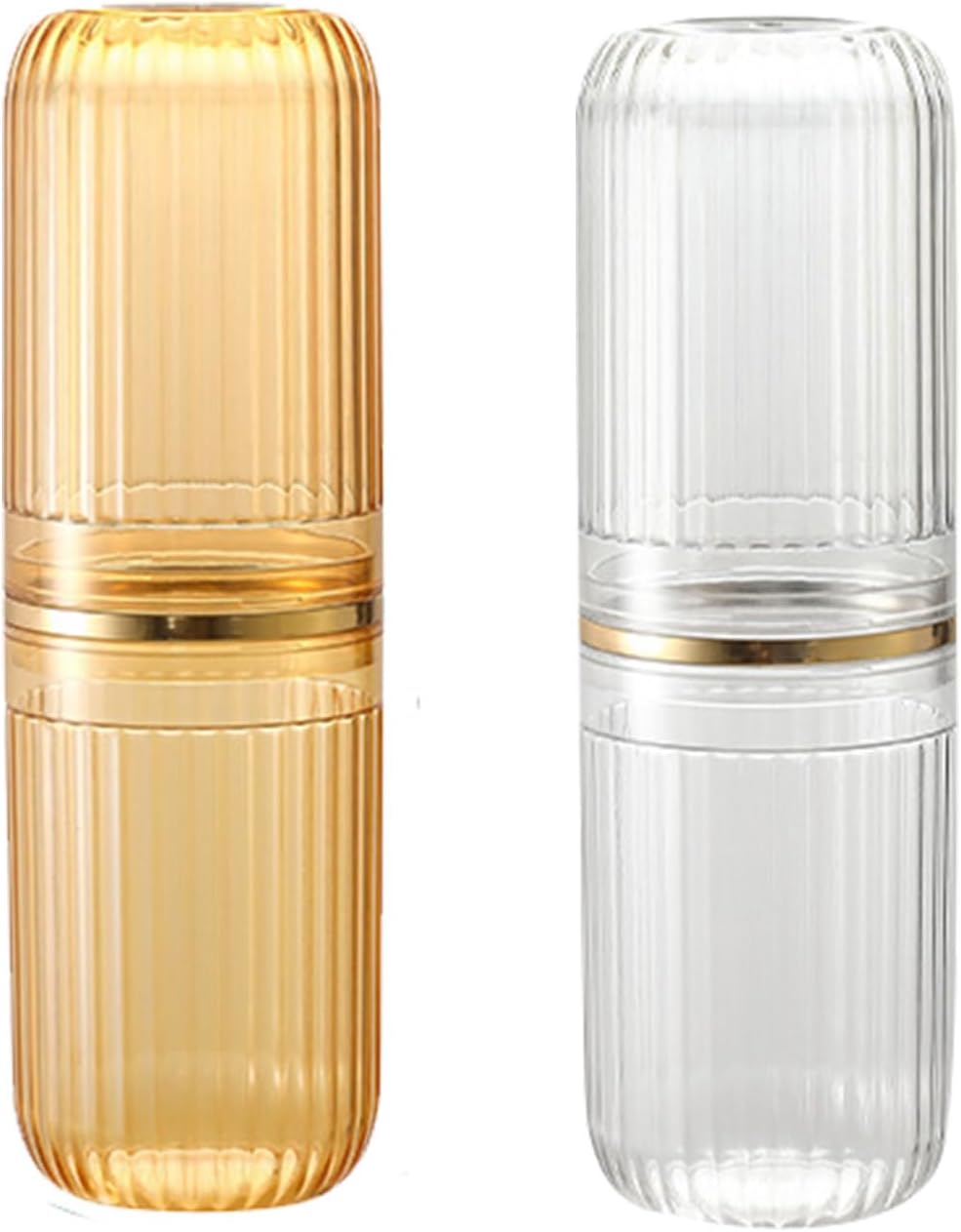 Travel Toothbrush Cup Case, Toothbrush Travel Container Portable Travel Toothbrush Holder Toothpaste Storage for School Camping Business Trip Bathroom (White,Gold)