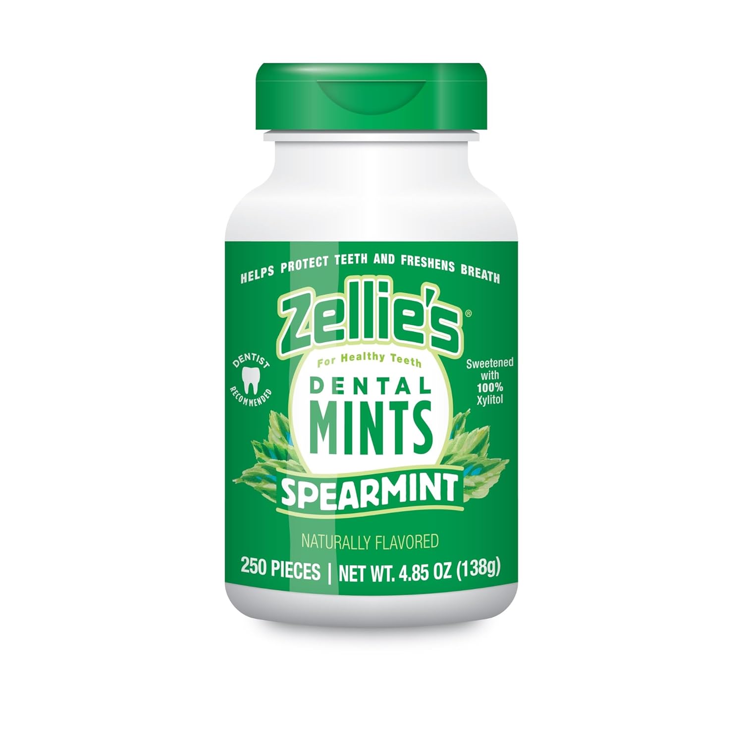Zellie's | 100% Xylitol Spearmint Breath Mints | No Aspartame, Gluten Free, Vegan & Kosher Mints (250 Count - Pack of 1)
