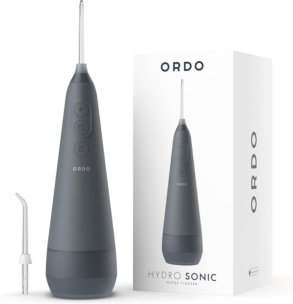 Ordo Water Flossers for Teeth, Cordless IPX7 Waterproof Oral Irrigator, 3 Pressure Settings, Portable, Rechargeable Electric Sonic Flosser, Dental Professional Recommended, Charcoal Grey