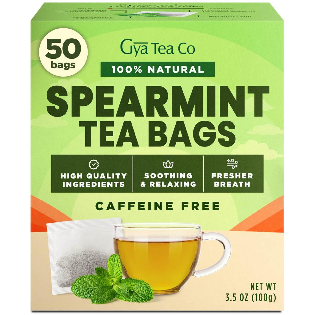 Gya Tea Co Spearmint Herbal Tea Bags (50 Bags) - Caffeine Free with a Tangy Flavor for All Day Comfort, Calming, Relaxing & Nourishing - Fruit & Herbal Blends