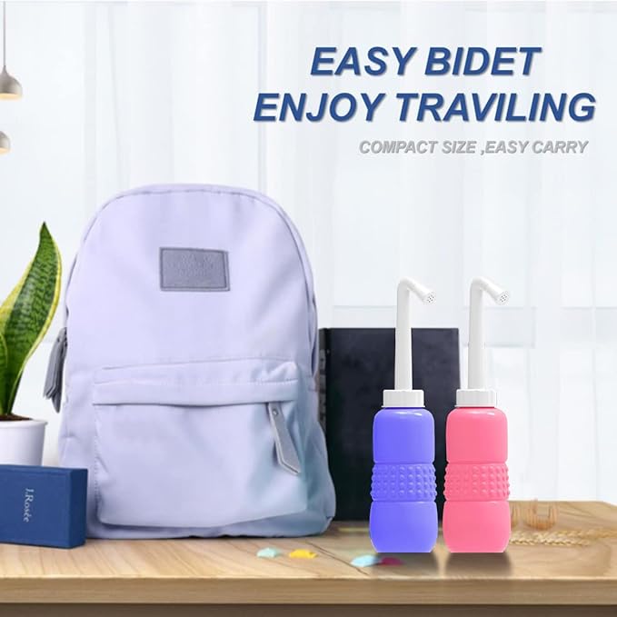 Upside Down Peri Bottle for Postpartum Care, Portable Bidet Bottle with Travel Bag, Handheld Perineal Sprayer,Reusable Douche Bottle for Women,Men,Baby,Personal Hygiene 450ml-2Pack (Pink)