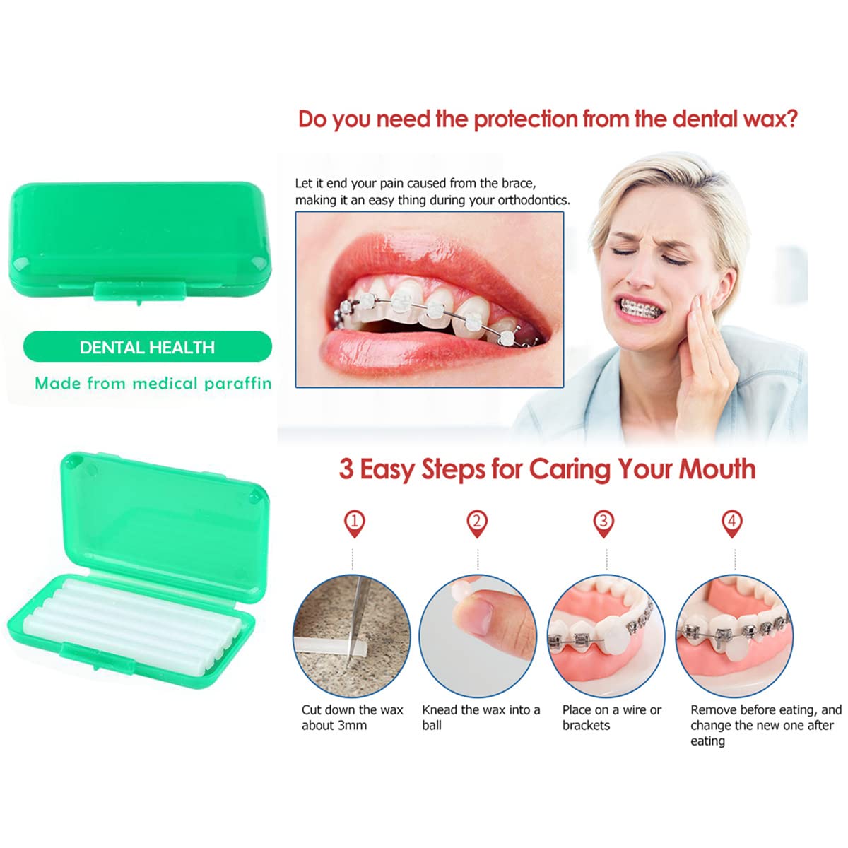 Braces Cleaning Kit for Teeth, Portable Orthodontic Toothbrush Kit Oral Care Dental Travel Kit - Interdental Brush Dental Wax Dental Floss Toothbrush Box (Green B)