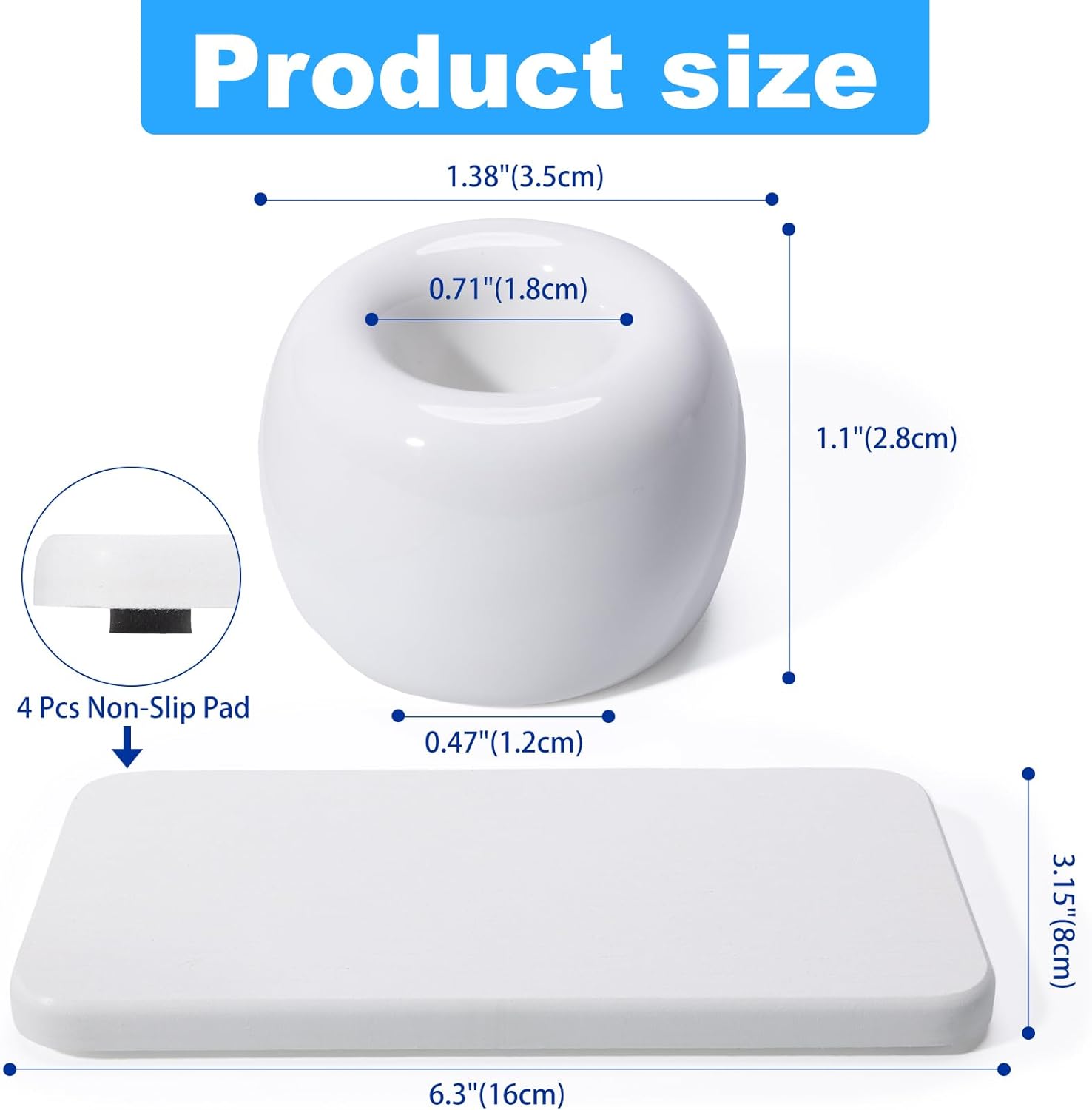 3 Pack Mini Ceramic Toothbrush Holder Stand with 1 Pack Water Absorbing Stone for Bathroom Vanity Countertop, Toothbrush Organizer, White