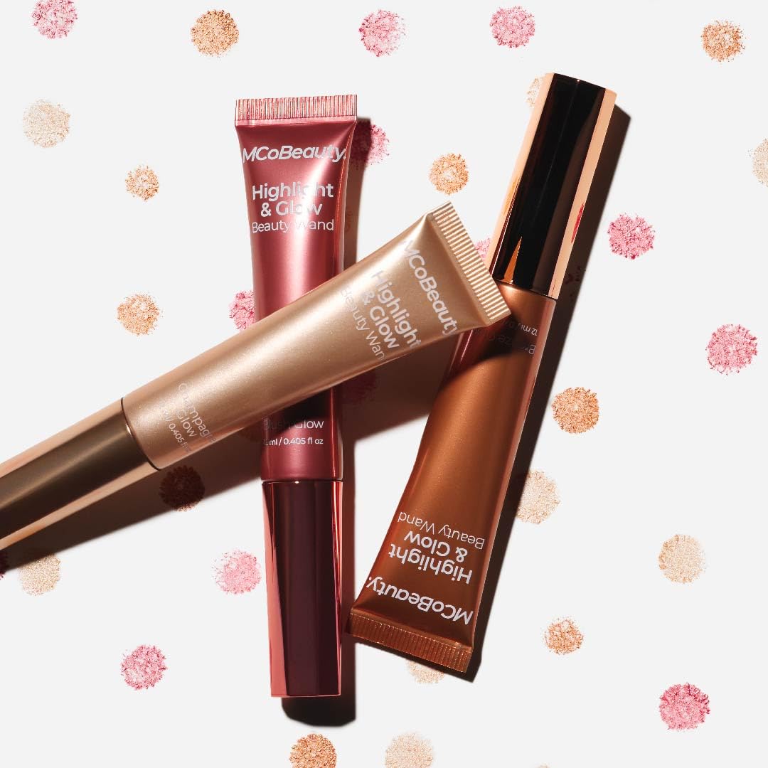 MCoBeauty - Highlight and Glow Beauty Wand - Buildable Liquid Highlighter - Radiant Pink Shade - Liquid Cream with Cushion Applicator for Soft, Radiant Finish - Highlighters Makeup