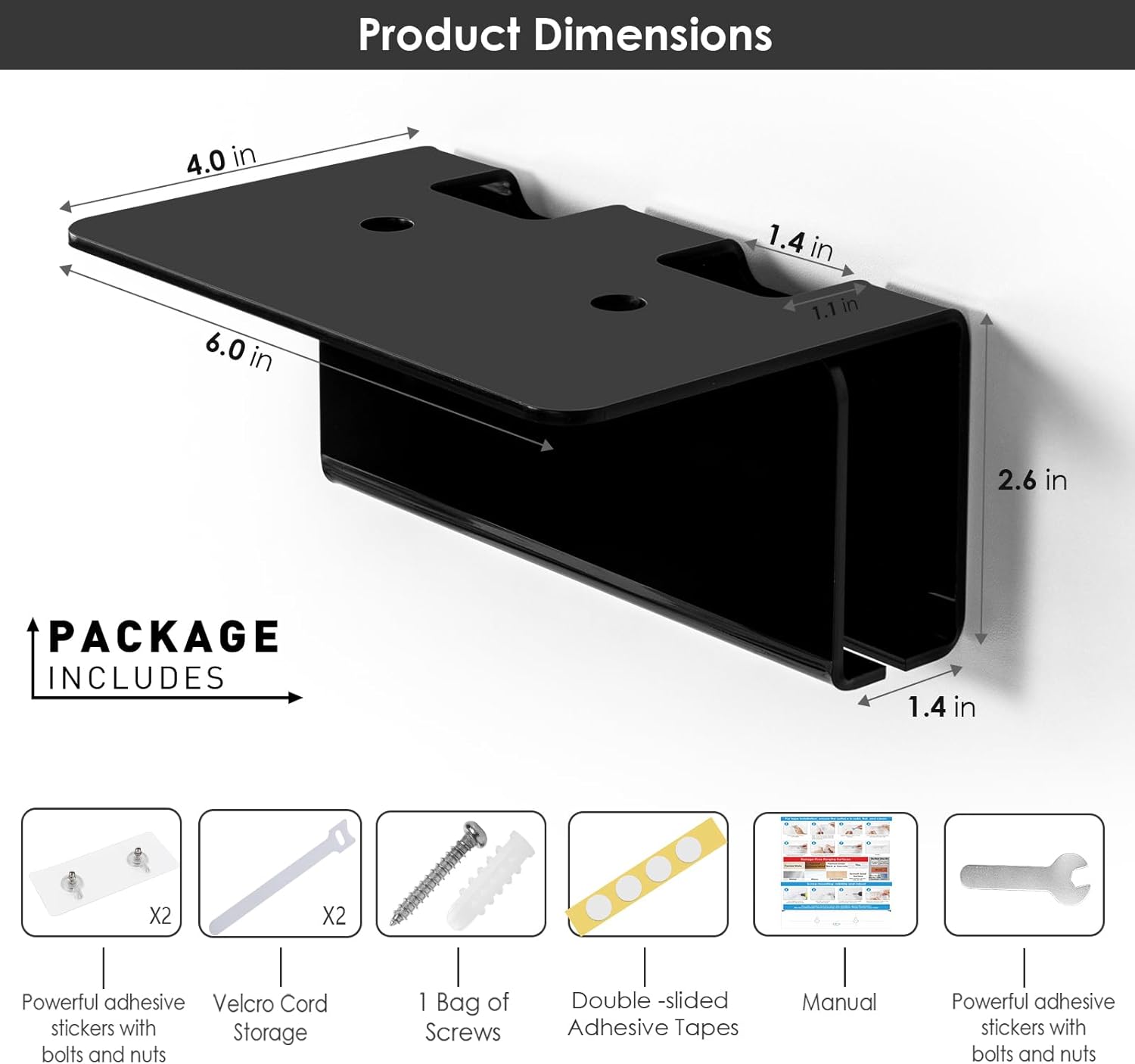 Acrylic Electric Toothbrush Holder for Bathroom,Wall Mounted with Hidden Cable Management, Secure and Non-Slip Design, Won't Fall Off for Reliable Stability -Black