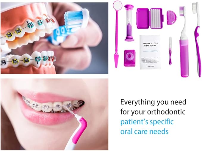 Wenge Portable Orthodontic Oral Care Kit - 2Pack - Travel Kit for Patients, Interdental Brushing Wax Floss Toothbrush Cleaning (Blue_Black)