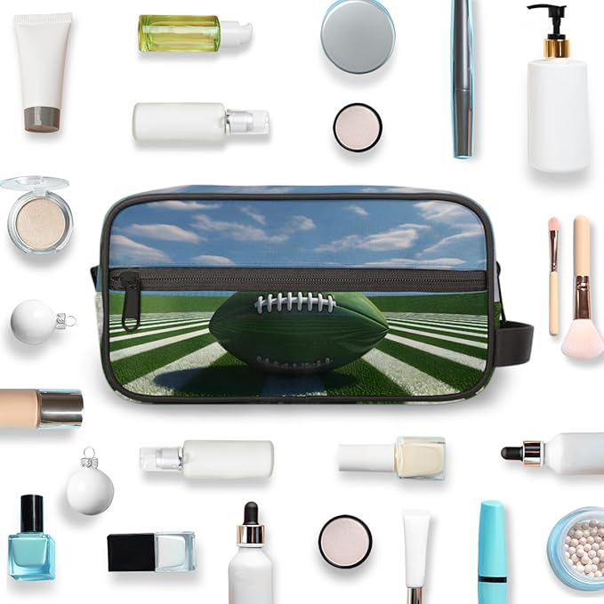 Sport Ball Rugby Boys Travel Toiletry Bag Waterproof Wash Bag Shower Shaving Bag Cosmetic Organizer Makeup Bag Portable Toiletries Accessories for Women Men Green Rugby