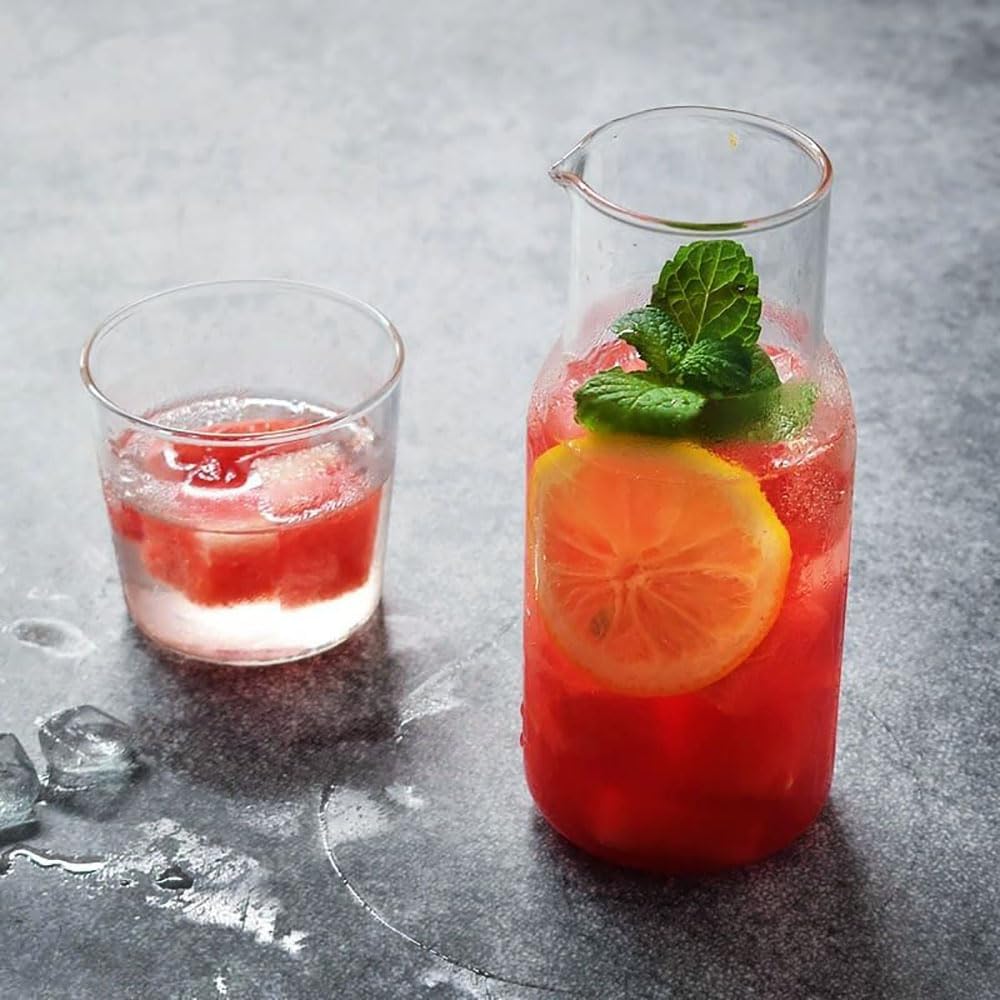 12oz/360ml Small Bedside Water Carafe Set with Tumbler Glass for Nightstand - Clear Small Glass Carafe with Cup for Bedroom, Night Water Decanter for Water, Juice, Milk & Mouthwash