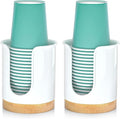 2 Pack Bathroom Cup Dispenser - Small Cup Holder and Mouthwash Cups Holder for 3 Oz Countertop - Convenient Paper Cup Dispenser - Bamboo Wood Base Bathroom Cup Holder（White）