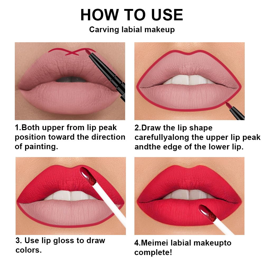 3Pcs 2 in 1 Dark Red Orange Red Fire Red Matte Lip Liner and Liquid Lipstick Stain Makeup Set for women, Long Lasting Smudge Proof Lip Tint Matte Finish Lip Gloss for All-Day Color Hold, Set29