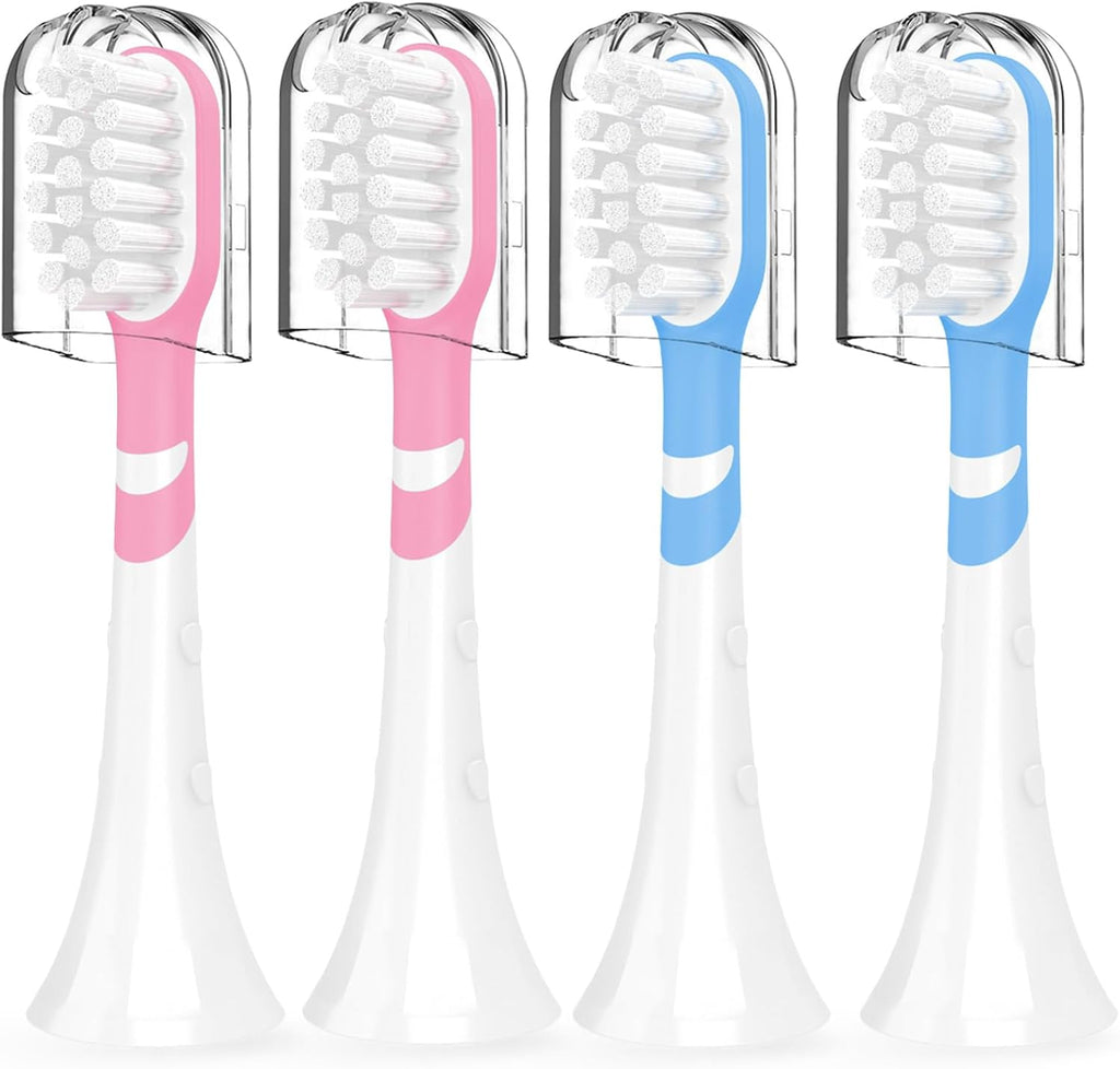 Kids Toothbrush Heads Compatible with Electric Philips Sonicare Handle 6032/94 6321 6340 6042 6320 6330, Replacement Heads Compact for Child 3-7 Years Old, Mini Brush Heads with Caps, Pink&Blue 4 Pack