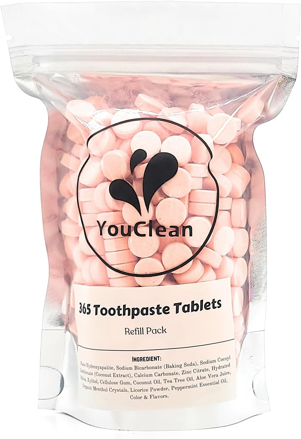 Refill Pack - 365 Toothpaste Tablets - Natural Remeralization & Whitening with Nano Hydroxyapatite - Travel or Daily Use - Fluoride Free (Peach365)