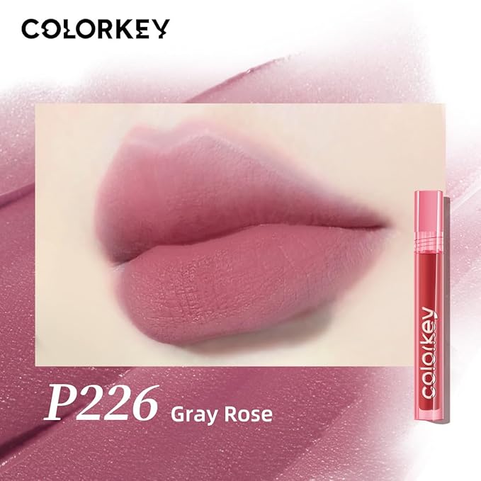 COLORKEY Airy Velvet Lip Tint, Matte Finishs, Longwear Rich Lip Colors, non-sticky, Creamy Soft Texture, Waterproof Lip Stain, Matte hydration, non-drying. Velvety finish (P226 Gray Rose, 3g)