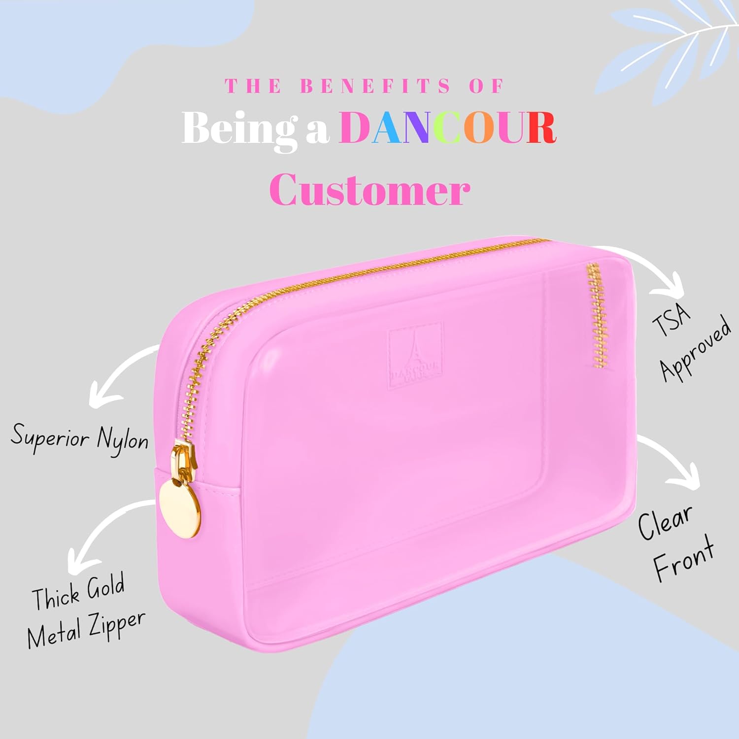 Small Clear Makeup Bag – Mini Cosmetic Pouch for Purse, Light Pink Travel Bag, Compact Clear Pouch for Cosmetics, Mini Purse Organizer