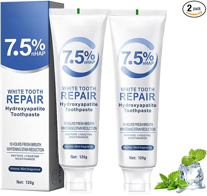 2Pcs Hydroxyapatite Toothpastes, Hydroxyapatite Toothpastes for Enamel Protection and Tooth Strengthening, Gentle Mint, Fresh Breath, Daily Use for Oral Health, 4.23oz