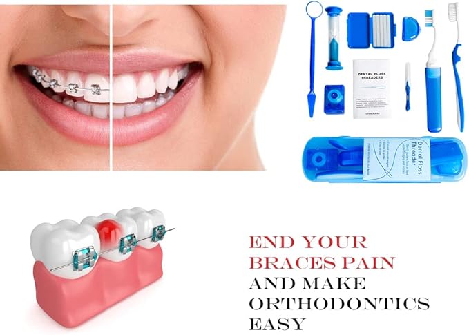 Wenge Portable Orthodontic Oral Care Kit - 2Pack - Travel Kit for Patients, Interdental Brushing Wax Floss Toothbrush Cleaning (Blue_Black)