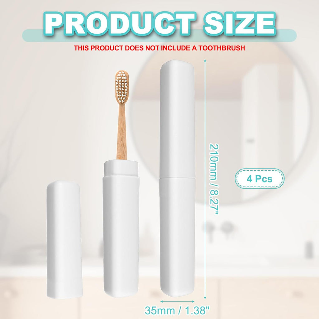 uxcell 4Pcs Travel Toothbrush Case, 8.27 x 1.38 Portable Travel Toothbrush Holder, Plastic Toothpaste Container for Bathroom, Gym, Business Trip, Camping, Beige