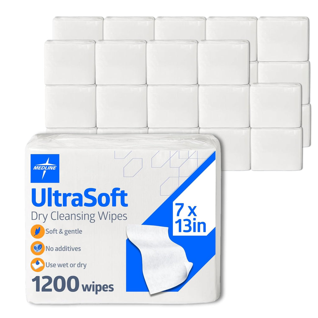 Medline Ultrasoft Dry Baby Wipes, Gentle Disposable Cleansing Cloths, 1,200 Count, Dry Wipe Size is 7 x 13 inches, Great for Sensitive Skin and can be used as Baby Washcloths, Incontinence Wipes