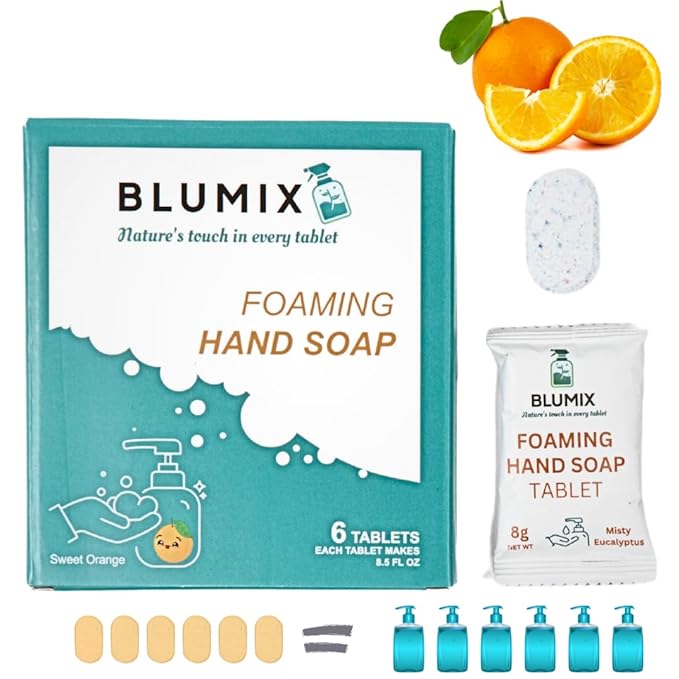 Foaming Hand Soap Tablet Refill – 6 Pack | Sweet Orange Scent | Eco-Friendly, Non-Toxic, Plastic-Free, Zero Waste, Just-Add-Water | Safe for Kids, Home & Travel