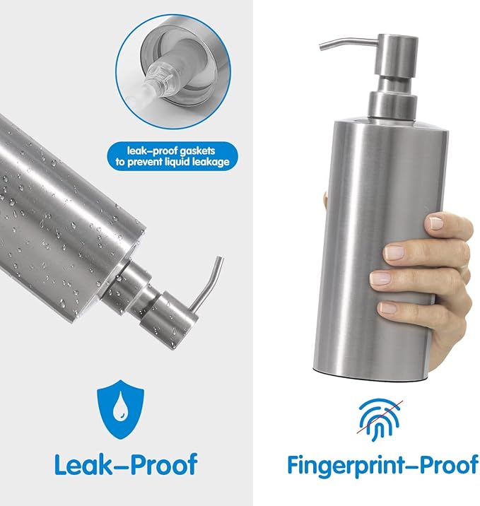 ARKTEK Large Stainless Steel Countertop Soap Dispenser - Rust and Leak Proof Liquid Hand Soap Pump Bottle for Kitchen, Bathroom and Countertop Hand Dish Lotion (20 Oz / 600 ml)