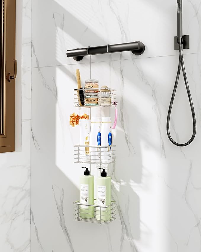 3-Tier Small Hanging Bathroom Organizer,caddy hanging,Shampoo Holder Stainless Steel,over the door shower caddy,shower storage