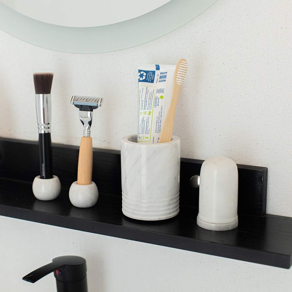 Natural Marble SPA Collection Tumbler Toothbrush Holder Makeup Brush Holder Bathroom Countertop Organizer