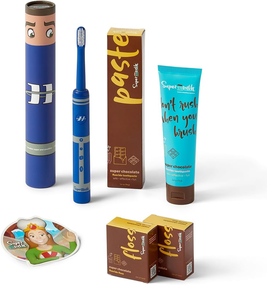 SuperMouth Smile Sidekick Sonic Toothbrush for Kids – Rechargeable, 3 Brushing Modes, Ultra-Soft Bristles, 2-Min Timer, Replaceable Brush Head – Includes Augmented Reality Sticker to Teach Brushing