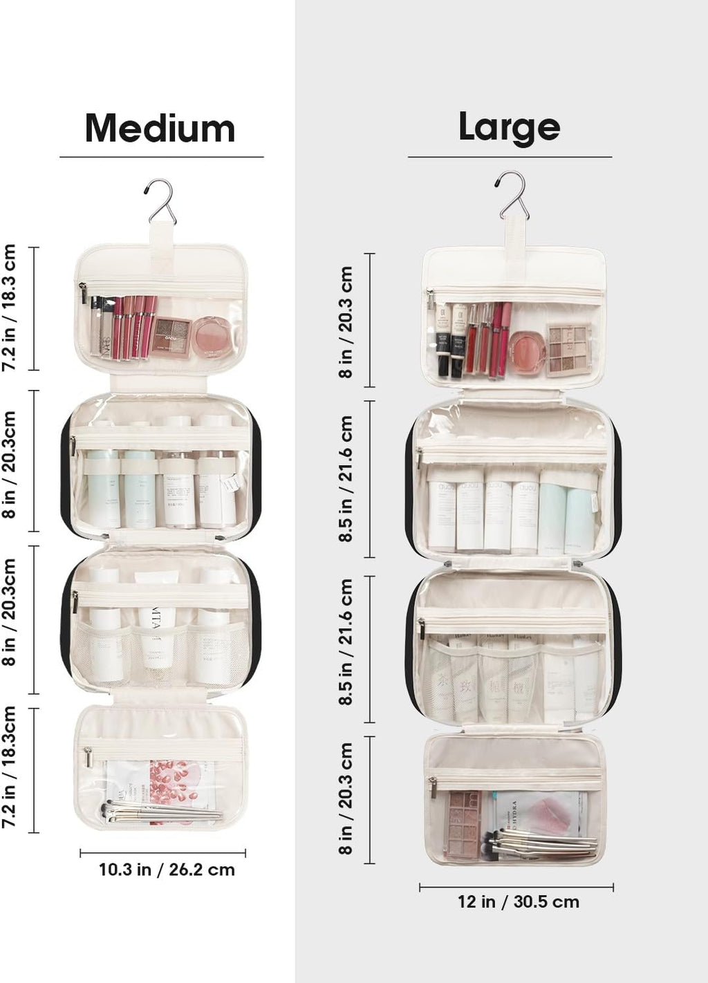 Narwey Travel Toiletry Bag for Women Large Hanging Makeup Bag Organizer Toiletries Bag for Full Size Essentials Accessories Cosmetics (Black (Large))