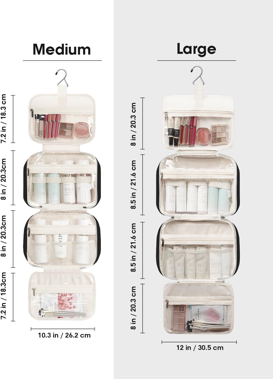 Narwey Travel Toiletry Bag for Women Large Hanging Makeup Bag Organizer Toiletries Bag for Full Size Essentials Accessories Cosmetics (Black (Large))