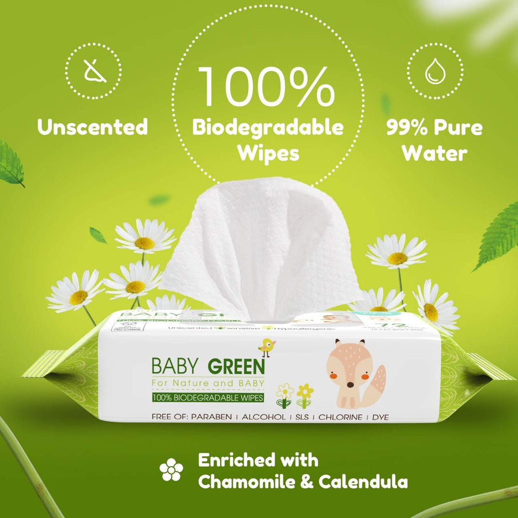 Yugi Green Baby Wipes – Unscented, Compostable, Biodegradable, Plant-Based, Fragrance-Free, for Sensitive Skin & Babies – 24 Packs of 72 (1728Count)