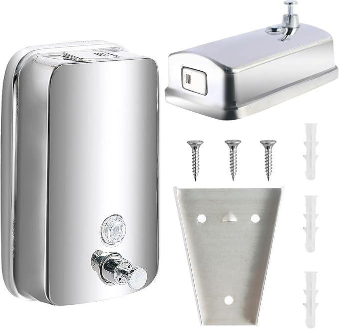 34 oz/1000ml Stainless Steel Commercial Soap Dispenser Wall Mount, Hand Soap Dispenser for Bathroom, Refillable Soap Liquid Dispenser for Bathrooms Kitchen Restaurants Hotel Hospitals