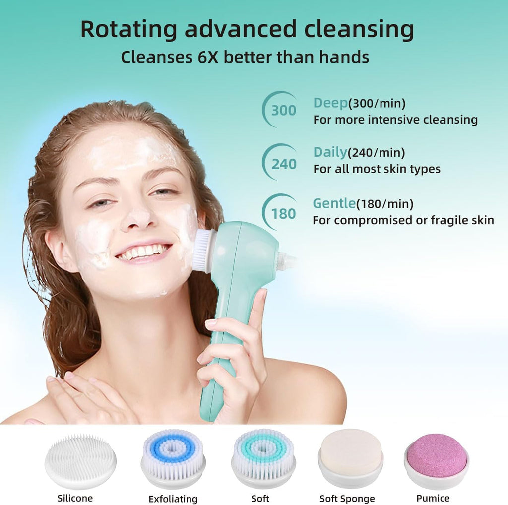 Face Scrubber Exfoliator,Facial Cleansing Brush Waterproof with LCD Screen,Blackhead Remover Vacuum with 5 Brush Heads,Face Spin Brush for Exfoliating, Massaging and Deep Pore Cleansing
