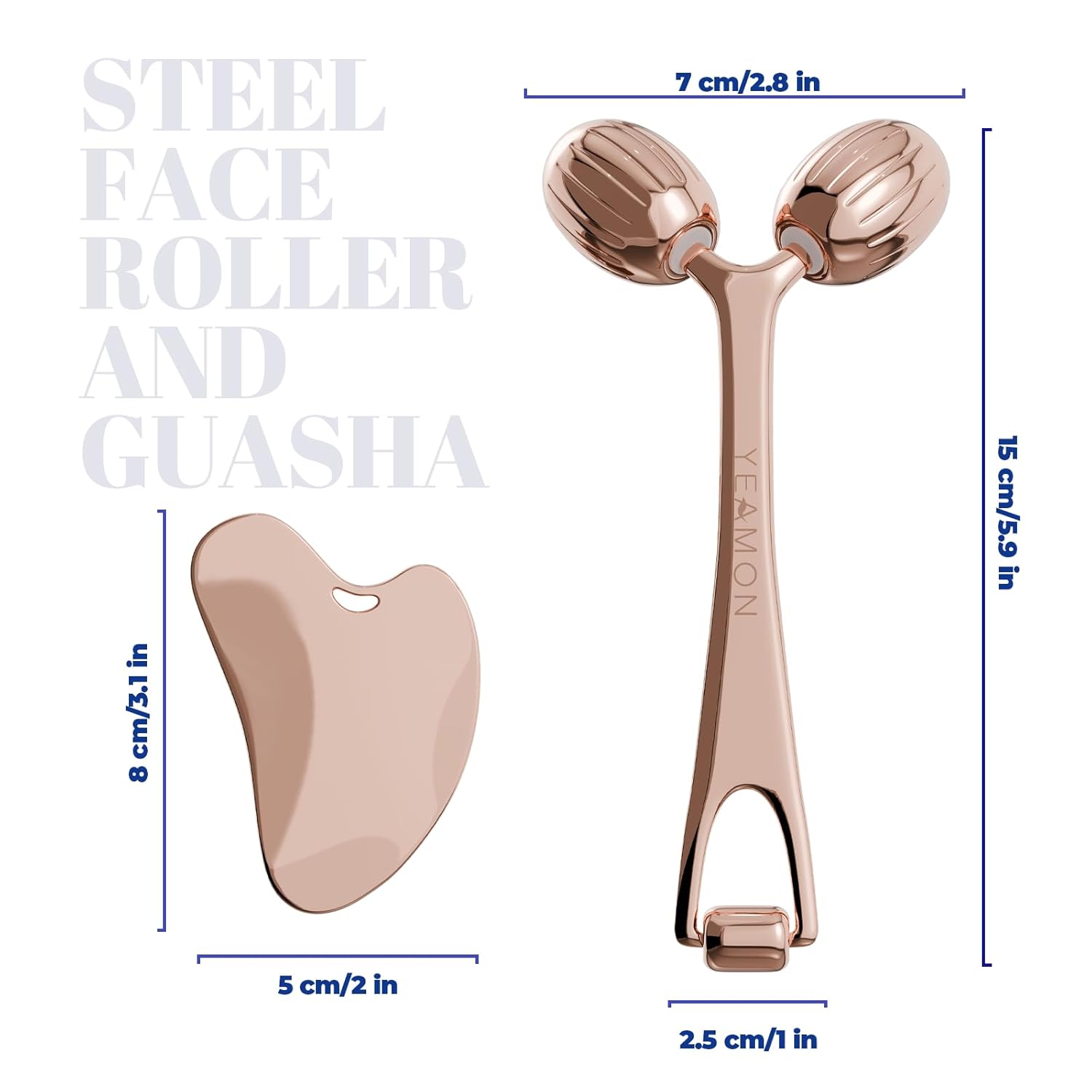 Yeamon Gua Sha Facial Tools and Face Roller Set, Facial Massage Tool for Women’s Skincare Routine,Cooling Stainless Steel Face Sculpting Eyes Roller Guasha for Daily Use or Self-Care Gift for Women