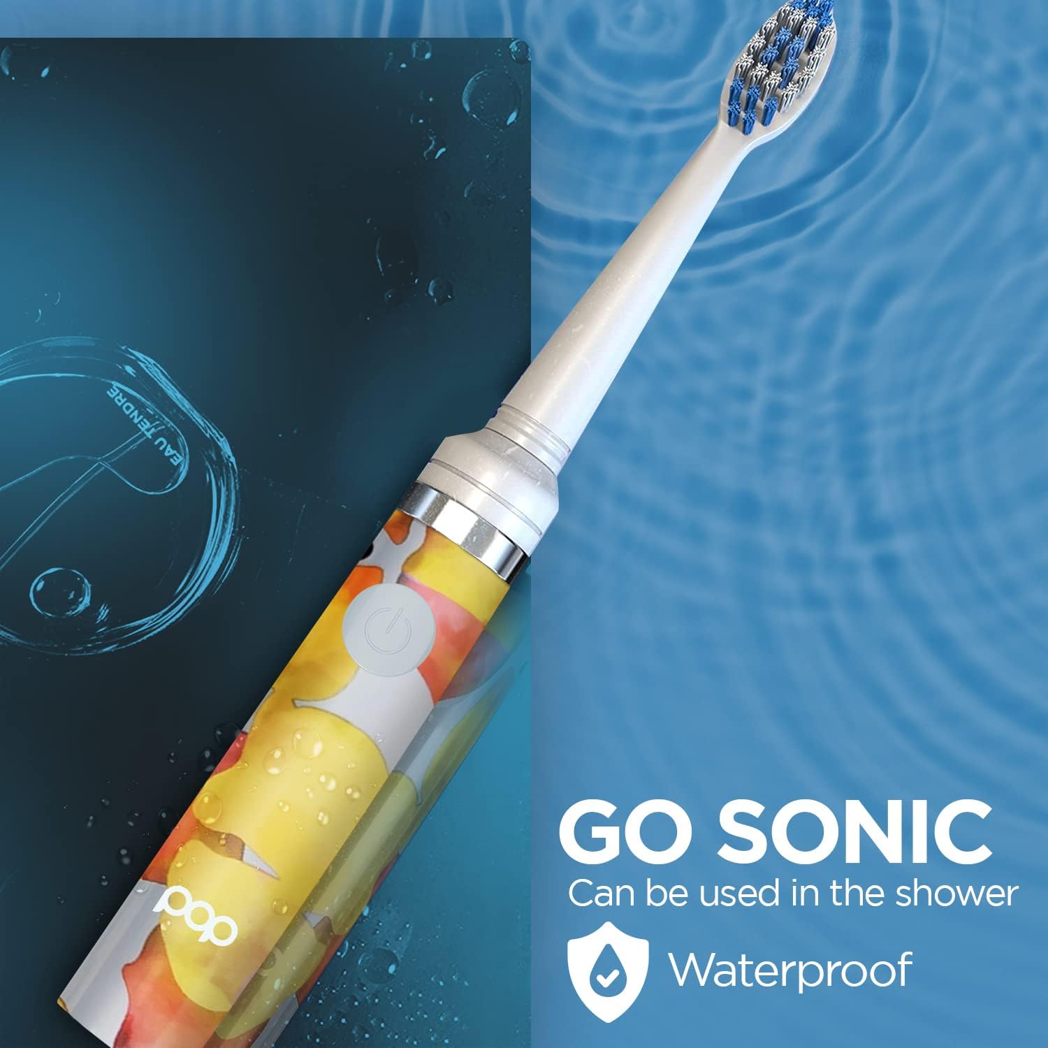 Pop Sonic Electric Toothbrush (Orange Watercolor) - Travel Toothbrushes w/AAA Battery | Kids Electric Toothbrushes with 2 Speed & 15,000-30,000 Strokes/Minute, Dupont Nylon Bristles