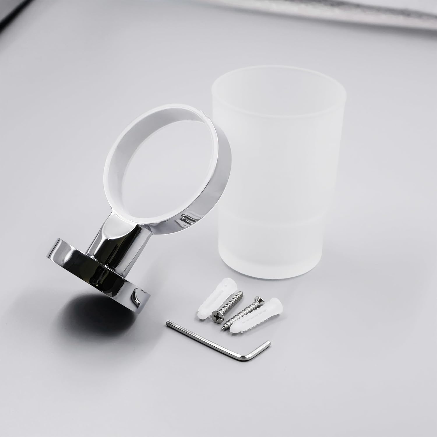 Toothbrush Holder Wall Mounted with Satined Cup with Chrome-Plated Holder,Metal Stainless Steel