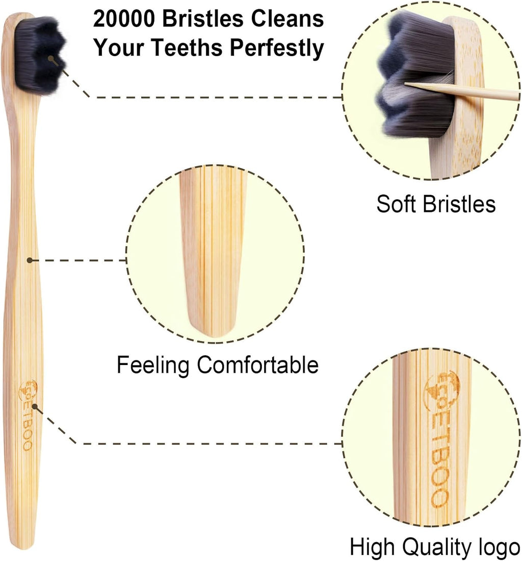 Bamboo Micro-Nano Toothbrushes, Extra Soft Toothbrush with 20000 Bristles Designed for Sensitive Gums Kids Adults (Black White 10P)