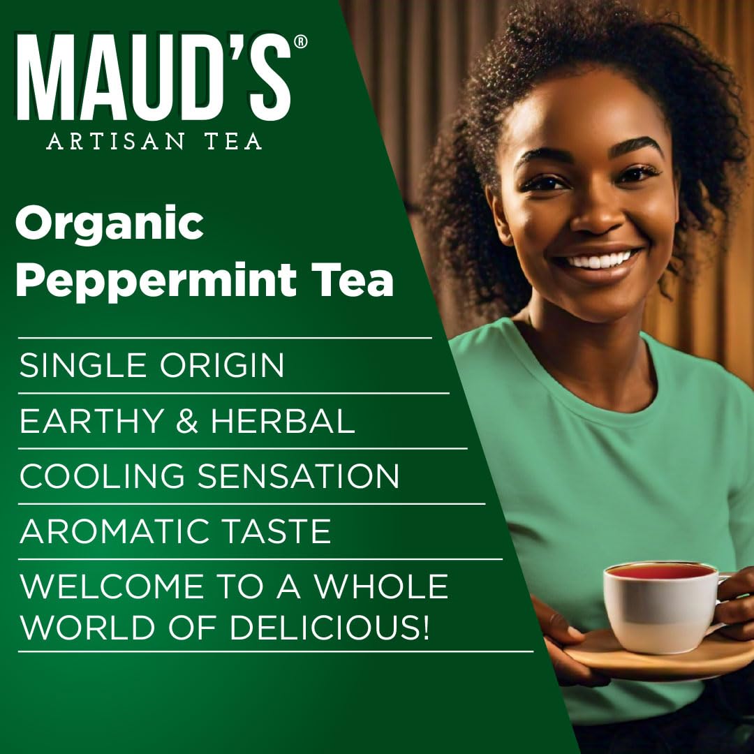 Maud's Organic Peppermint Tea Pods, 48 ct, Recyclable Single Serve Pods – 100% Gourmet Blended Tea Leaves, Compatible with Keurig K Cups Maker