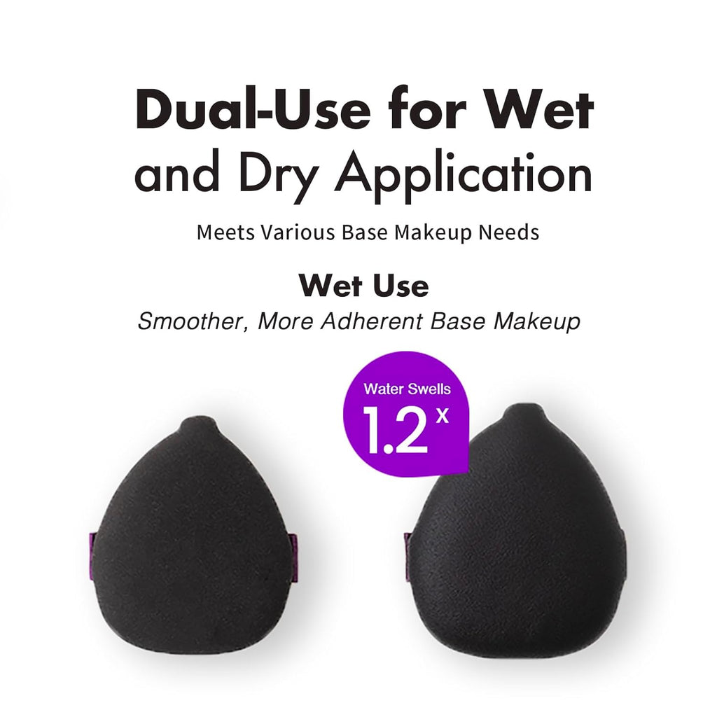 Momo's Workshop Eggplant Makeup Sponge Set - Dual Wet & Dry Use, Reinforced Strap, Even Foundation Application, for Cushion/Cream Foundation to Achieve Natural Finish,2pcs,L+M & Storage Case