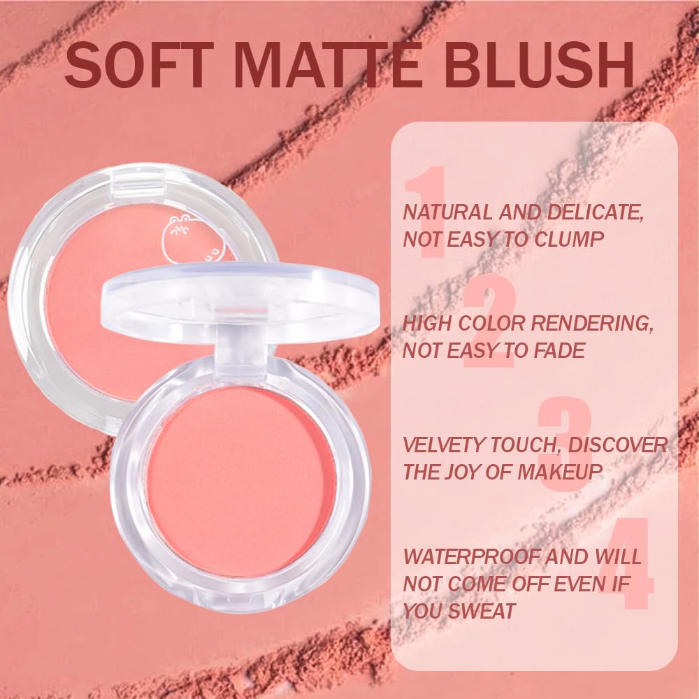 Matte Powder Blush for Cheeks – Long Lasting Natural Face Blusher Makeup, Lightweight Blendable Cheek Color for Women, Vegan & Cruelty-Free – #03 Peach Pink