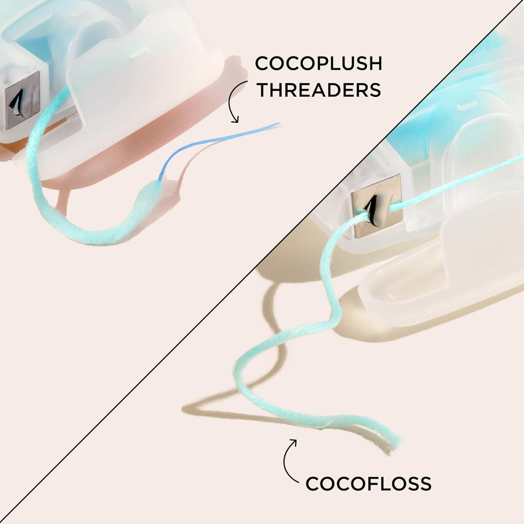 Cocofloss CocoPlush Threaders, Dental Floss for Implants, Bridges, and Braces, Mint, Waxed, Dentist-Designed Oral Care with Coconut Oil, 30 Per Pack