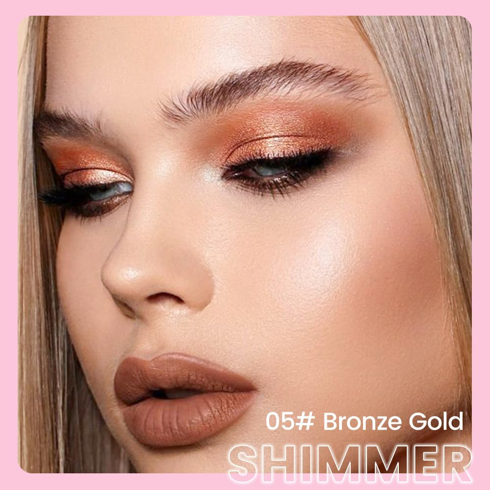 2-in-1 Cream Eyeshadow & Highlighter Stick, Waterproof Bronze Gold Shimmer Eye Shadow Pencil for Women, Long-Lasting Pigmented Makeup, sombras para ojos 05