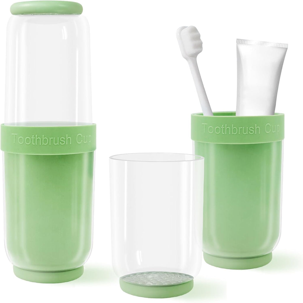 Toothbrush Cup with Cover, Travel Toothbrush Case Portable Toothbrush Holder for Traveling Business Camping School Bathroom (Green)