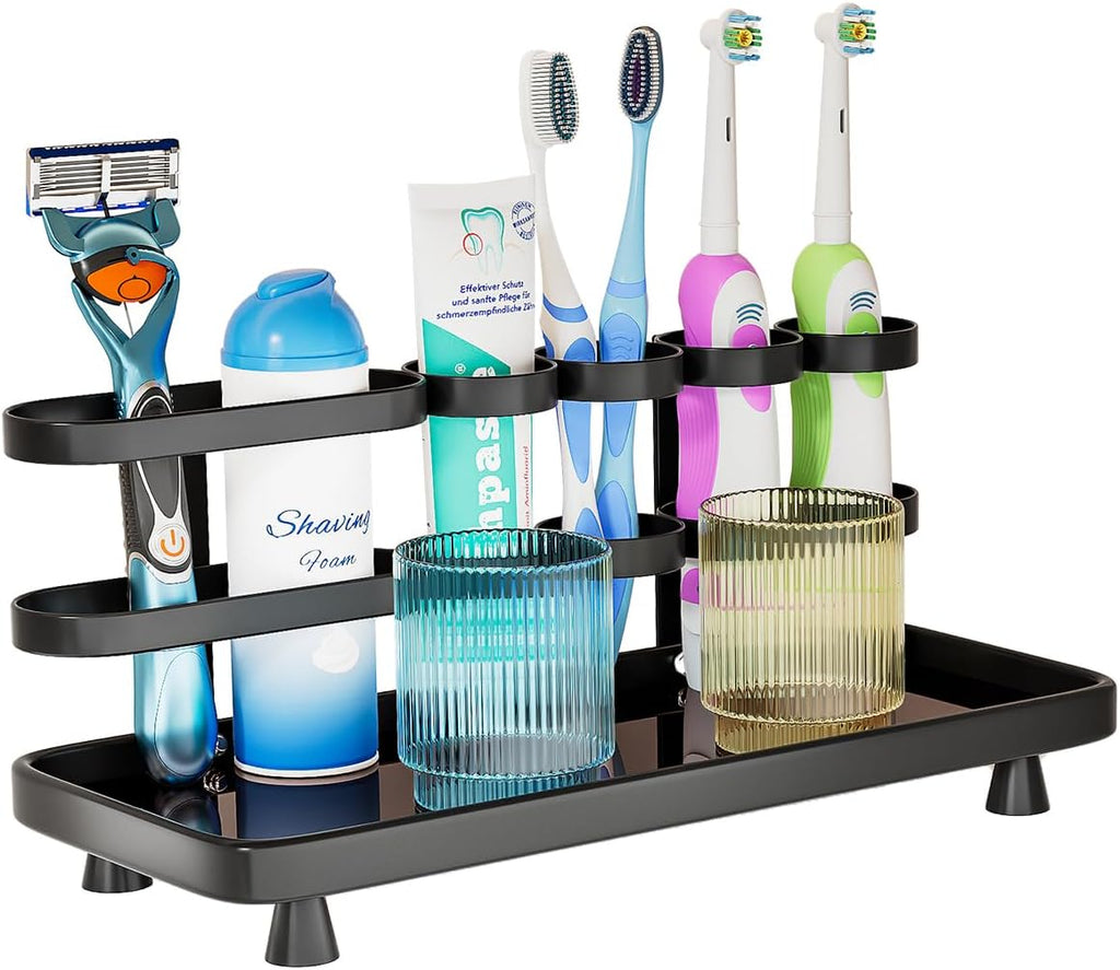 Toothbrush Holders for Bathrooms, Metal Electric Toothbrush and Toothpaste Organizer, Vanity Countertop Bathroom Accessories Organizer Storage, Black